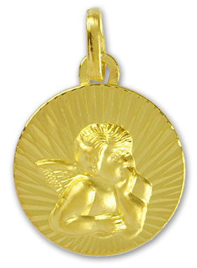 Médaille Ange-Gardien Ronde Diamantée en Or 375/1000 (pic 1)