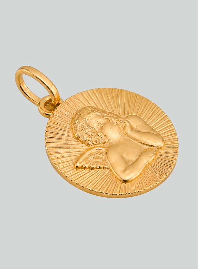 Médaille Ange-Gardien Ronde Diamantée en Or 375/1000 (pic 2)