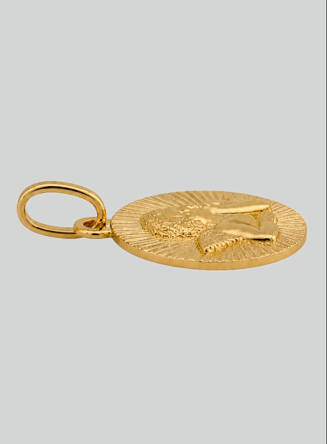 Médaille Ange-Gardien Ronde Diamantée en Or 375/1000 (pic 4)