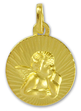 Médaille de Baptême Ange-Gardien Ronde Diamantée en Or (pic 1)