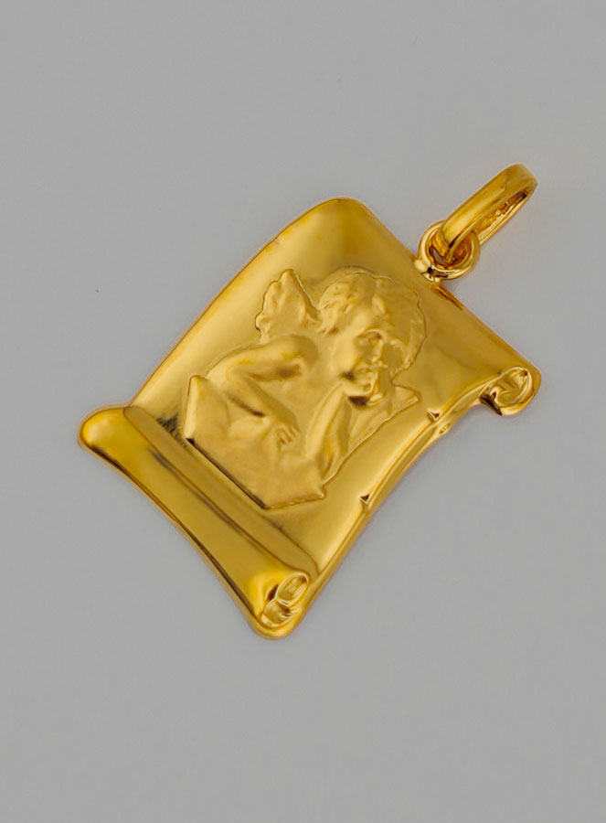 Médaille Parchemin Ange-Gardien en Or 375/1000 (pic 3)
