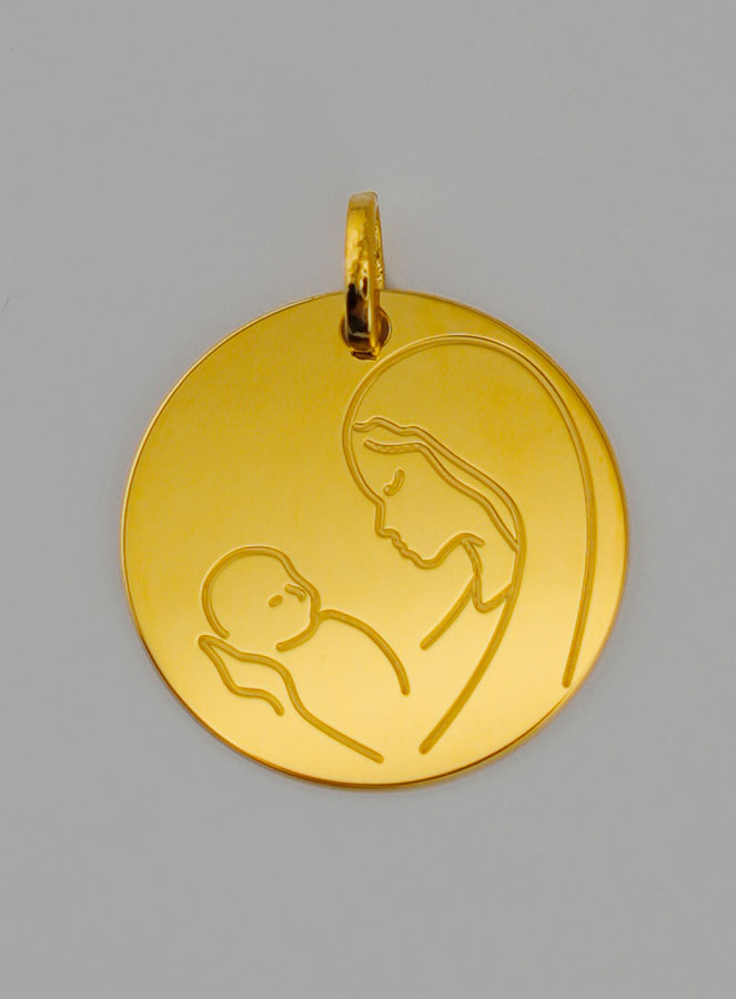 Médaille Vierge à L'Enfant en Or 9 Carats (pic 1)