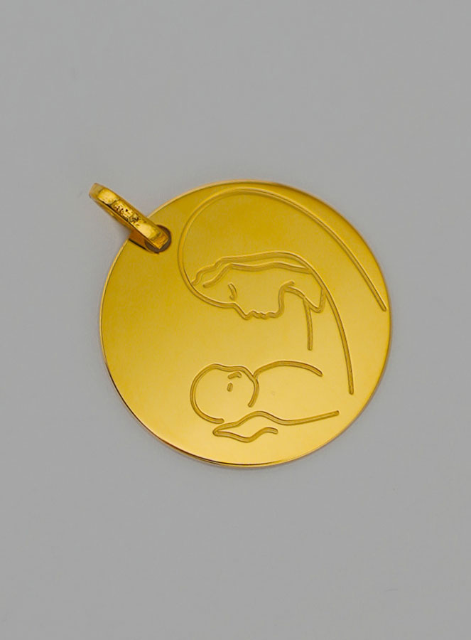 Médaille Vierge à L'Enfant en Or 9 Carats (pic 2)