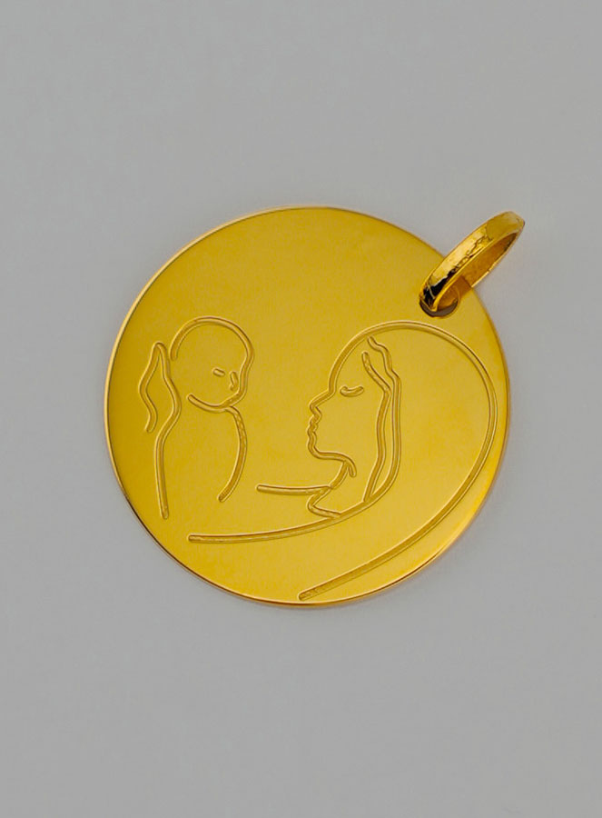 Médaille Vierge à L'Enfant en Or 9 Carats (pic 3)