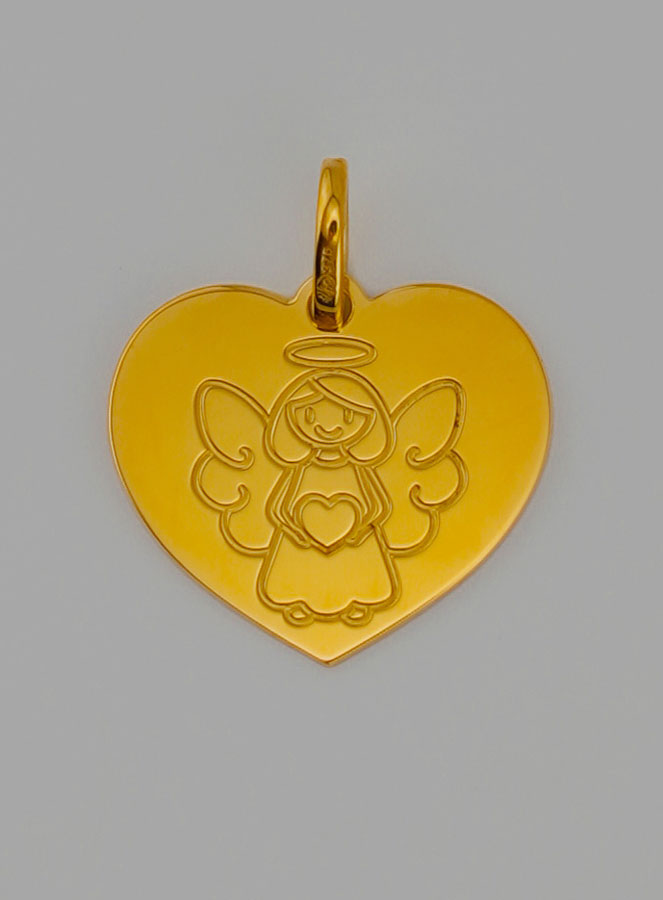 Médaille de Baptême Ange-Gardien Coeur - Fille en Or (pic 1)