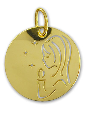 Médaille Vierge en Prière aux étoiles en Or 9 Carats (pic 1)