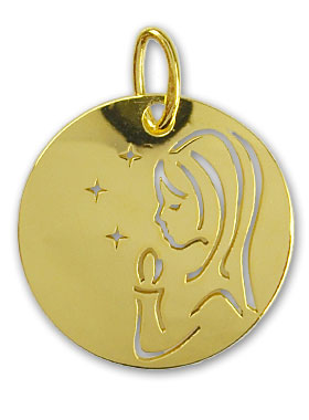 Médaille de baptême aux étoiles ajourées en or jaune 18 carats