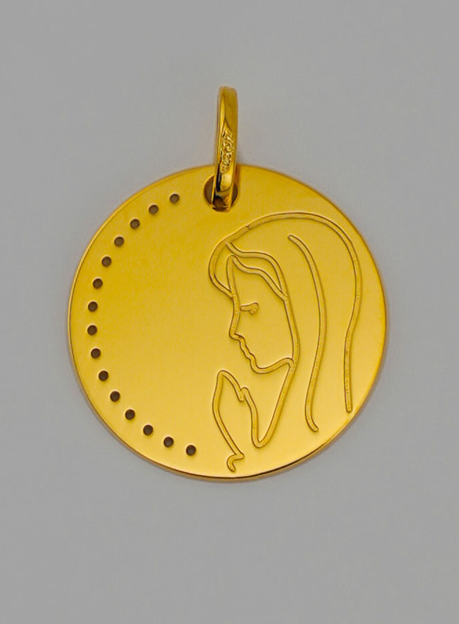 Médaille de Baptême Vierge Marie en Prière en Or 9 Carats (pic 1)