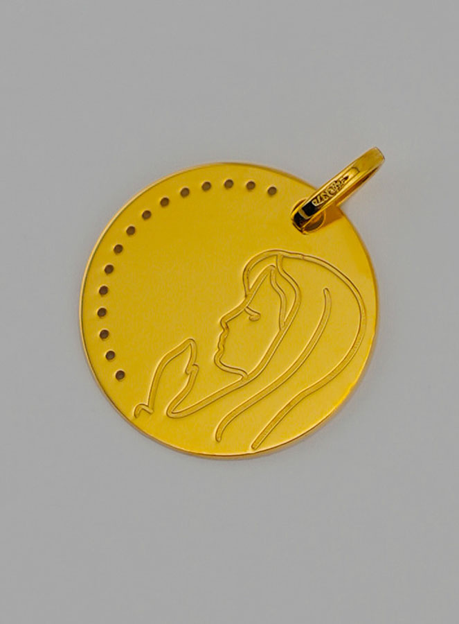 Médaille de Baptême Vierge Marie en Prière en Or 9 Carats (pic 3)