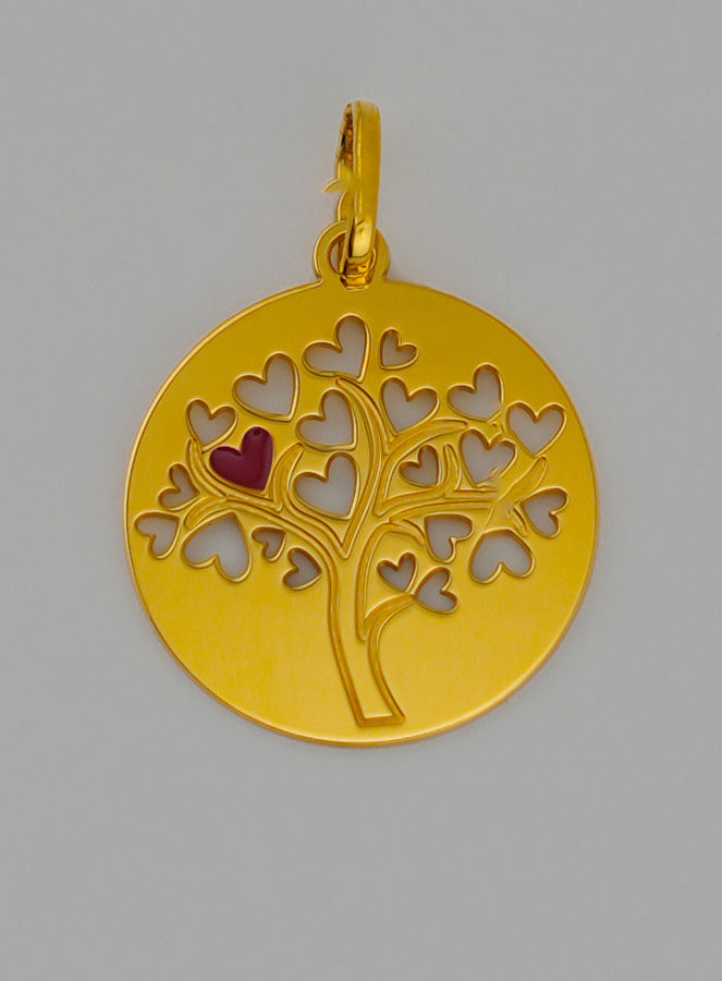 Médaille Arbre de Vie et Coeur Rouge en Or (pic 1)