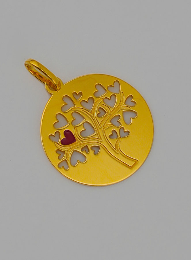 Médaille Arbre de Vie et Coeur Rouge en Or (pic 2)