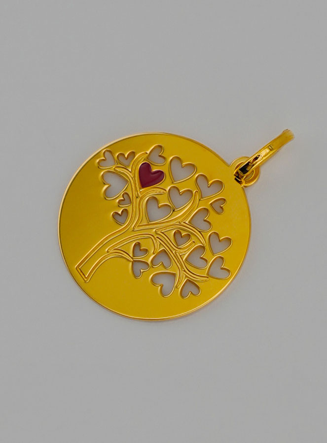 Médaille Arbre de Vie et Coeur Rouge en Or (pic 3)