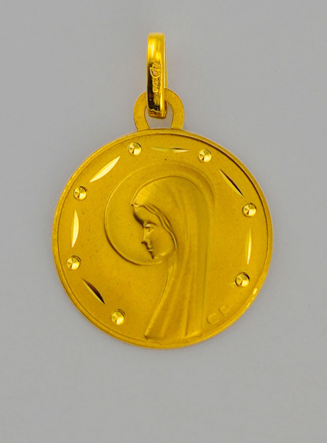 Médaille de Baptême Profil Vierge Marie au Voile en Or (pic 1)