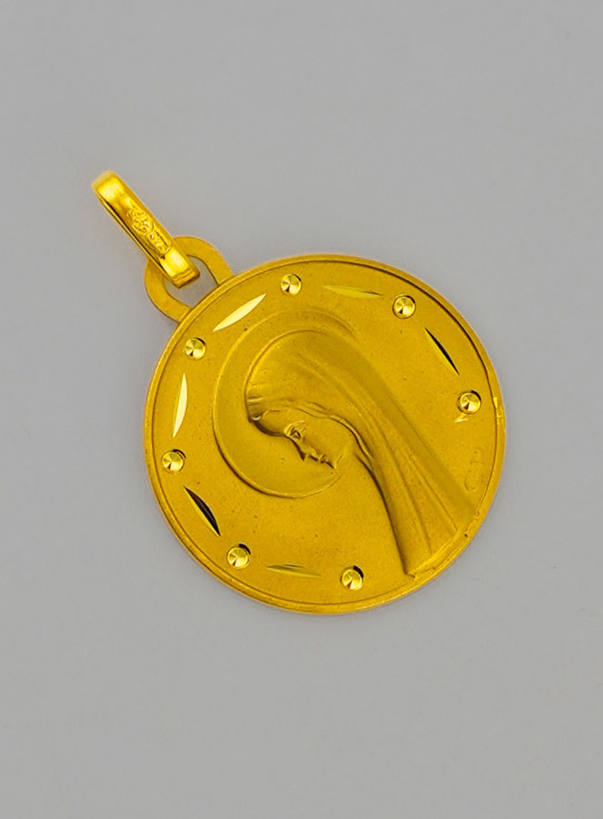 Médaille de Baptême Profil Vierge Marie au Voile en Or (pic 2)
