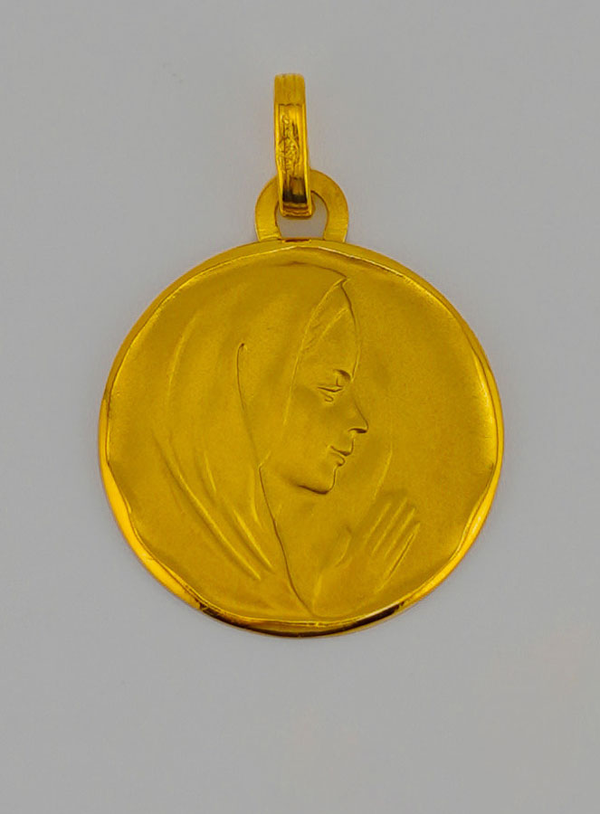 Médaille de Baptême Vierge Marie au Voile Profil Droit en Or (pic 1)
