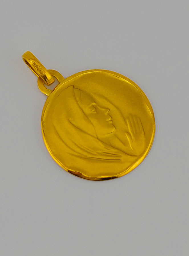 Médaille de Baptême Vierge Marie au Voile Profil Droit en Or (pic 2)