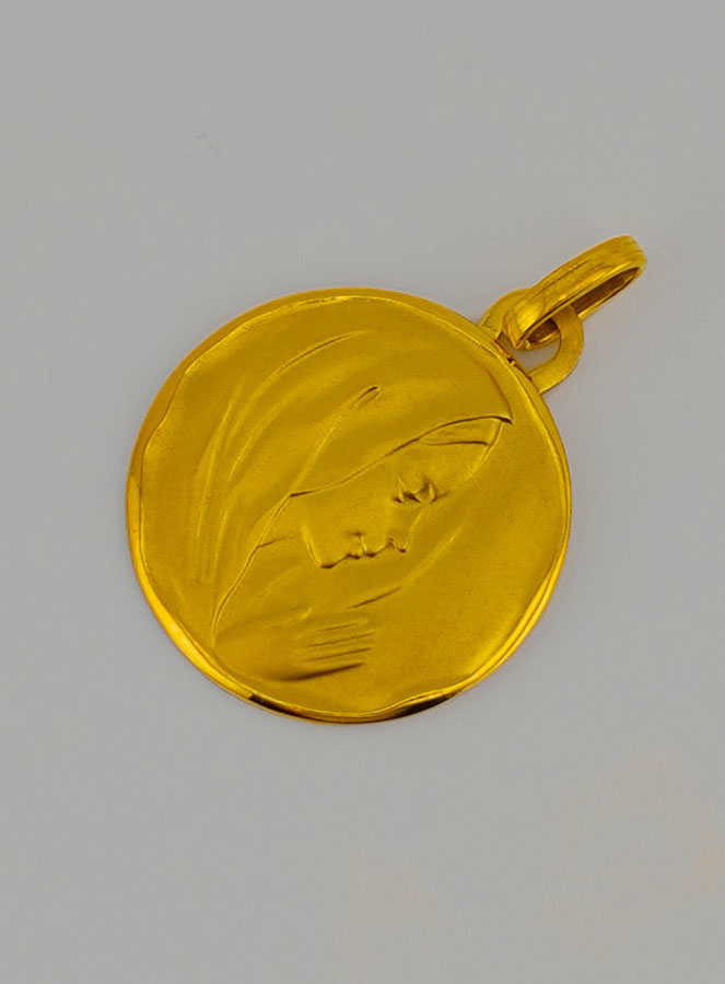 Médaille de Baptême Vierge Marie au Voile Profil Droit en Or (pic 3)