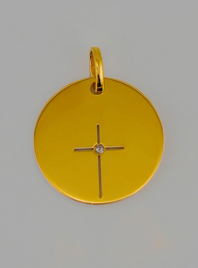 Médaille Croix de Jésus Ajourée en Or et 1 Diamant (pic 4)