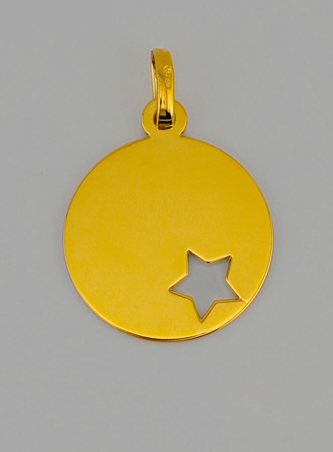 Médaille de baptême aux étoiles ajourées en or jaune 18 carats