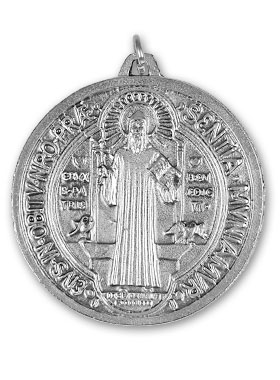 Grande Médaille de Saint Benoît en Métal Argenté - 5.7 cm (pic 2)