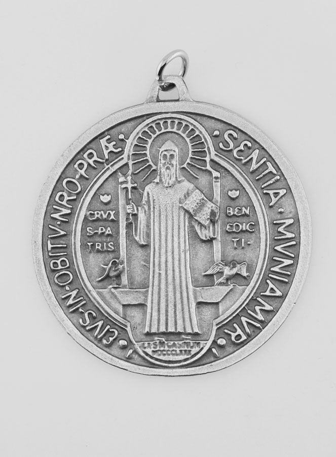 Grande Médaille de Saint Benoît en Métal Argenté - 5.7 cm (pic 4)