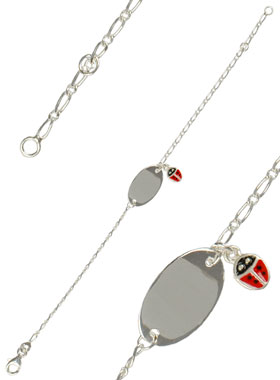 Gourmette de Baptême Bébé en Argent 925/1000 - Coccinelle (pic 1)