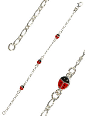 Gourmette de Baptême Bébé en Argent 925/1000 - 3 Coccinelles (pic 1)