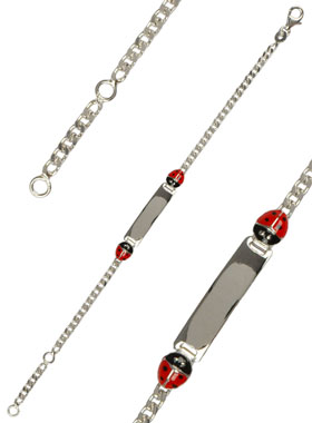 Gourmette de Baptême en Argent à Graver - 2 Coccinelles (pic 1)
