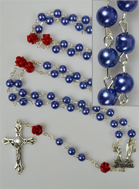 Chapelet Mode Collier en Perles de Nacre Bleu sur Chaîne (pic 1)