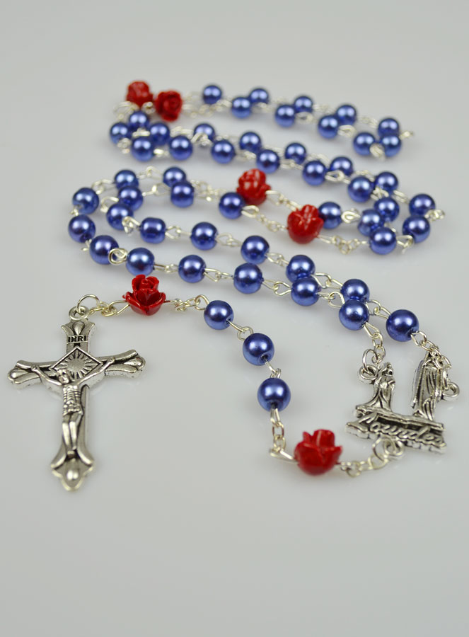 Chapelet Mode Collier en Perles de Nacre Bleu sur Chaîne (pic 2)