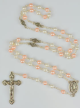 Chapelet en Perles de Nacre Blanc et Rose sur Chaîne (pic 1)