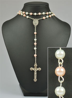 Collier Chapelet en Perles de Nacre Blanc et Rose sur Chaîne (pic 1)