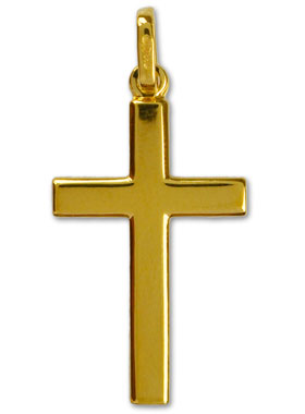 Pendentif Croix Fil Plat en Or Jaune Massif (pic 1)