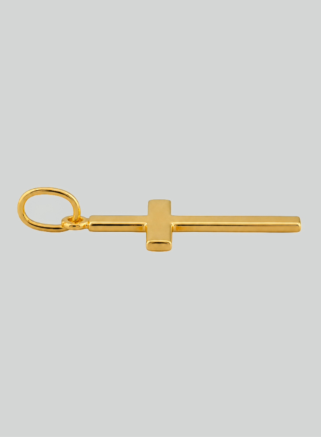 Pendentif Croix Fil Plat en Or Jaune Massif (pic 4)