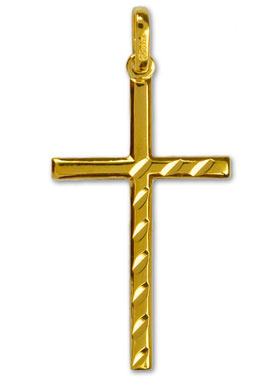 Pendentif Croix Fil Plat Diamanté en Or Jaune Massif (pic 1)