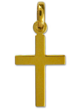 Pendentif Petite Croix Fil Plat en Or Jaune Massif (pic 1)