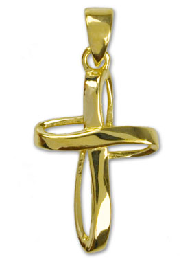 Pendentif Croix Tressée Ajourée en Or Jaune Massif (pic 1)