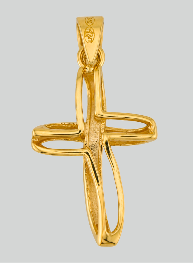Pendentif Croix Tressée Ajourée en Or Jaune Massif (pic 3)