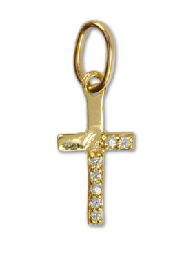 Petite Croix Latine en Or Jaune Massif & Diamants (pic 1)