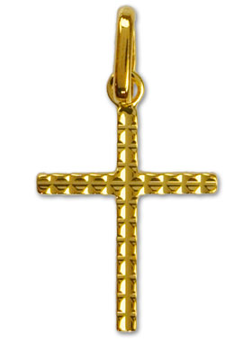 Pendentif Croix Striée en Or Jaune Massif (pic 1)