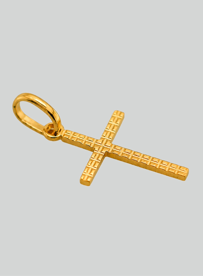 Pendentif Croix Striée en Or Jaune Massif (pic 2)