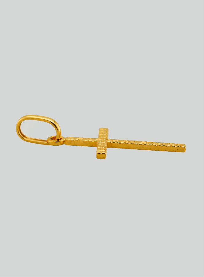Pendentif Croix Striée en Or Jaune Massif (pic 4)