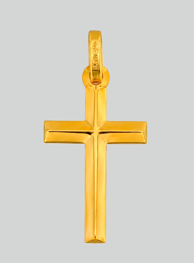 Pendentif Croix Fil Relief en Or Jaune Massif (pic 3)