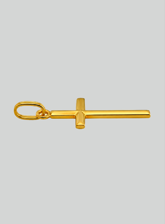 Pendentif Croix Fil Relief en Or Jaune Massif (pic 4)
