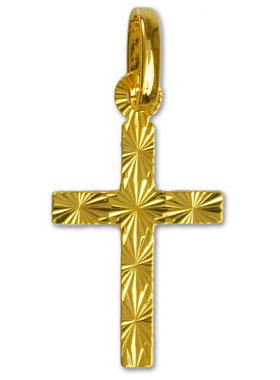 Pendentif Croix Striée et Diamantée en Or Jaune Massif (pic 1)