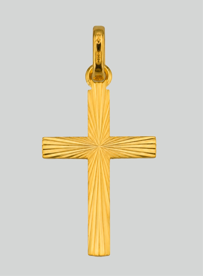 Pendentif Croix Striée et Diamantée en Or Jaune Massif (pic 3)