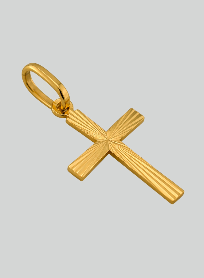 Pendentif Croix Striée et Diamantée en Or Jaune Massif (pic 4)