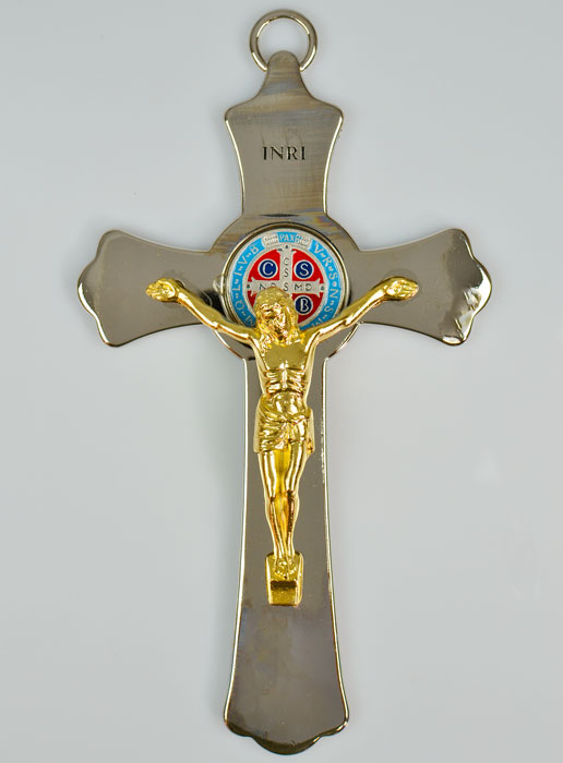 Croix de Saint Benoit en Métal Argenté - 20 cm (pic 1)