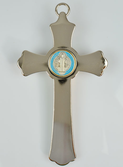 Croix de Saint Benoit en Métal Argenté - 20 cm (pic 3)