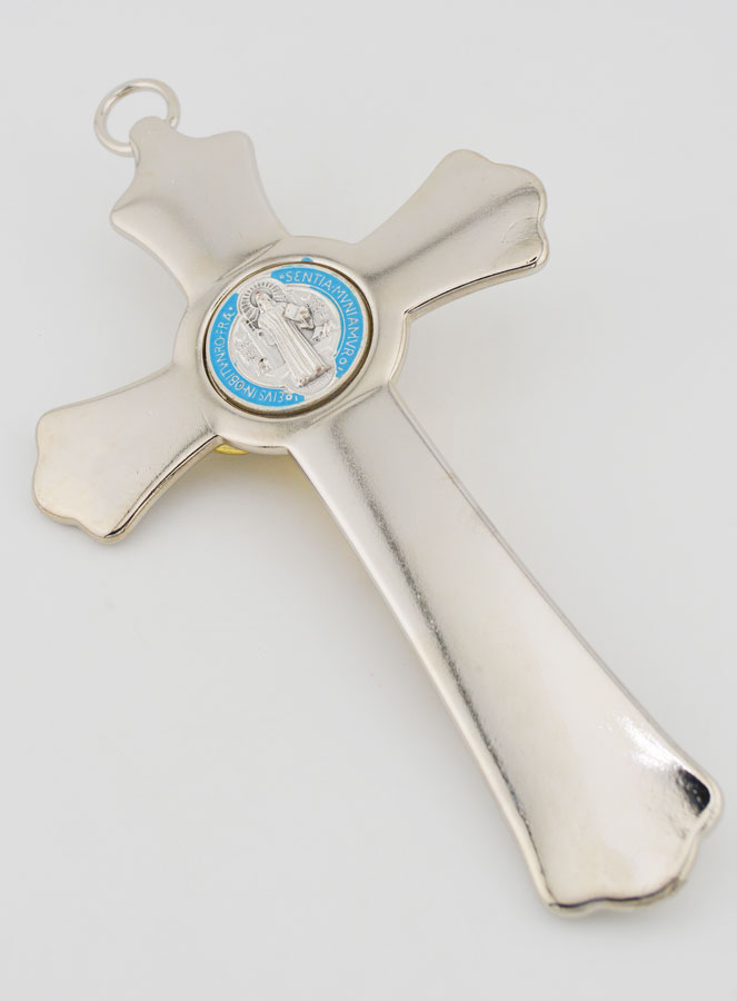 Croix de Saint Benoit en Métal Argenté - 20 cm (pic 4)